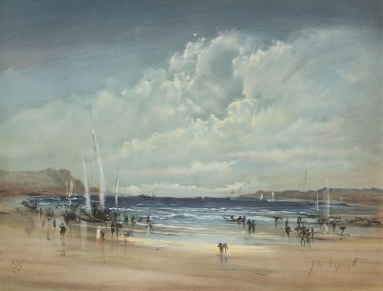 Image 1 of Jean Michel NOQUET Sur la plage Litografia firmata 1990