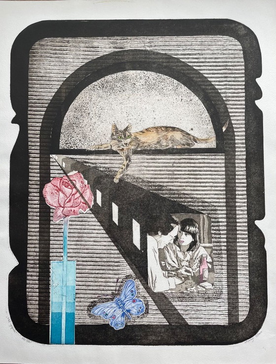 Image 1 of Das Gespräch. Farbradierung von Margo Ellen.