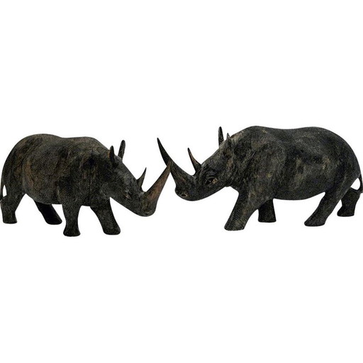Vintage grey Rhino pair of wood, Scandinavia 1940s