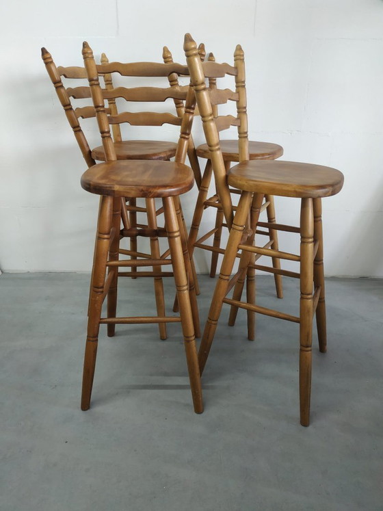 Image 1 of Set Van 4 Jaren Vintage 70 'Farmhouse Style' of Brutalist Style Barkrukken