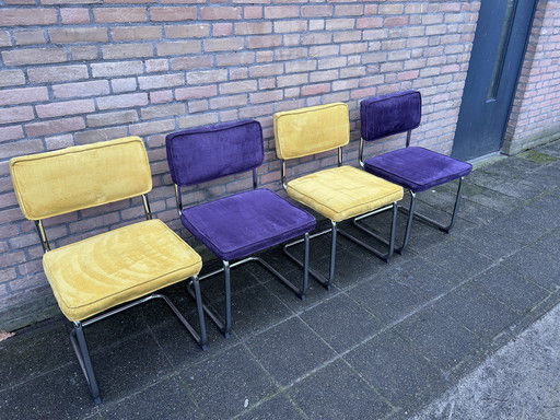 4 sedie in tessuto a coste con struttura tubolare cromata