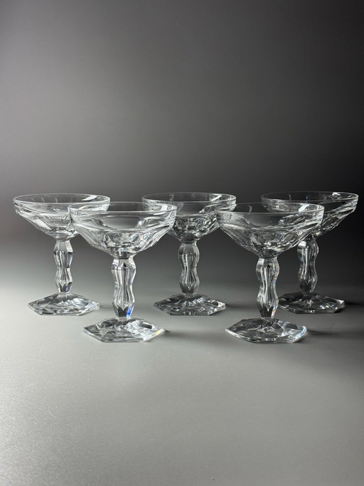 Val Saint Lambert – Service Lalaing – Set aus 5 antiken Kristall-Champagnercoupes / Sorbetschalen – Belgien, 19. Jahrhundert