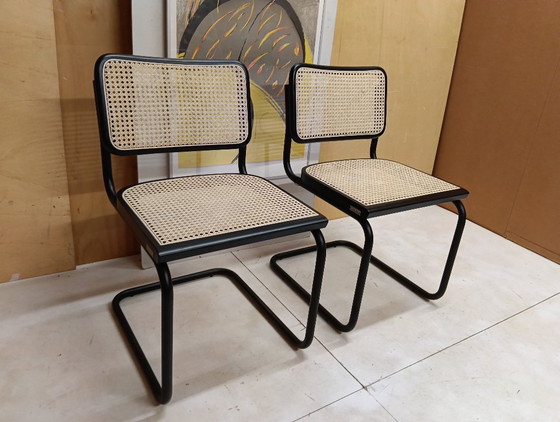 Image 1 of ALIVARMVSEVM 104. SET of 2 CESCA B32 Chairs (NEW) in Black Frame Limited Edition 