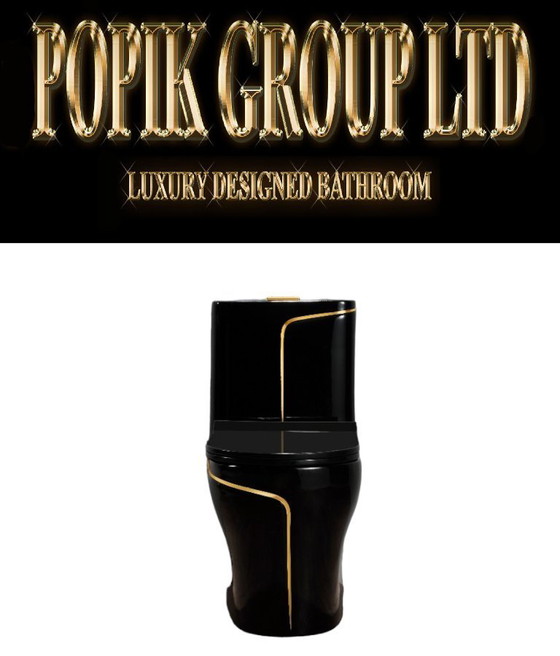 Image 1 of Modello di design per WC di lusso nero con linea dorata