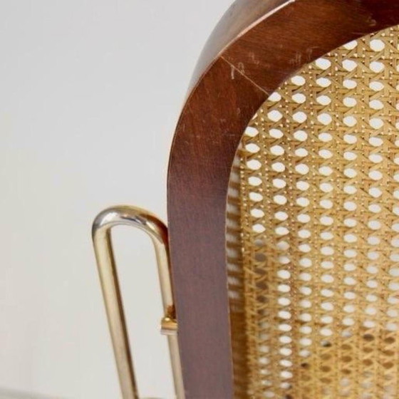 1x 1970s Thonet-Style Rocking Chair, Brass & Wicker, Mid-Century Modern – Rattan (photo 9 of 12)