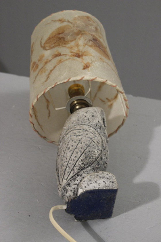 Image 1 of Lampe chouette hibou vintage 1970s plâtre peint abat jour herbier