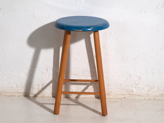 Taburete de madera antiguo con asiento redondo – Europa Central, circa 1950 – Rustic (photo 33 of 40)