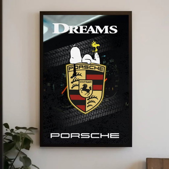 Porsche Dreams Poster met Snoopy, Papier, Zwart, Modern (foto 4 van 5)