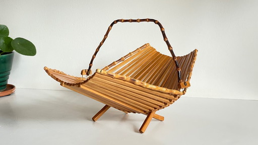 Vintage Wooden and Bamboo Fruit Bowl