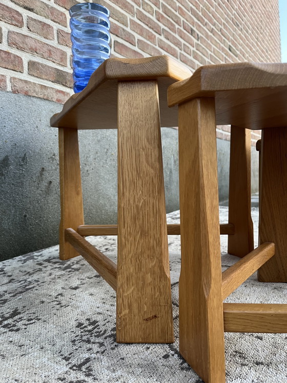 Image 1 of Mini set de tables gigognes en chêne clair vintage brutaliste