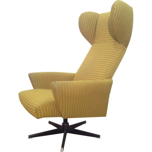 Fauteuil pivotant vintage en velours jaune avec dossier haut, Tchécoslovaquie 1980