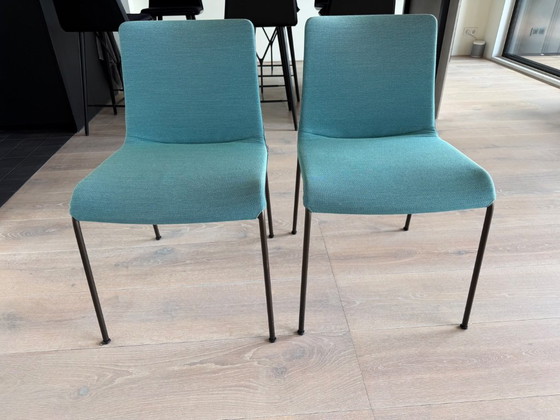 Lot de 4 chaises de salle à manger Walter Knoll Liz (Claudio Bellini), Textile, Métal, Turquoise (photo 2 sur 7)