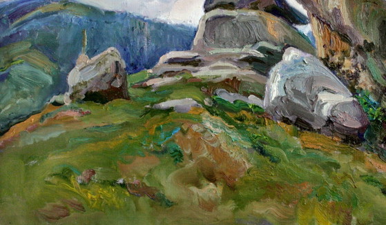 Origineel olieverfschilderij Berglandschap Rocks – Schilderijen & Tekeningen, Canvas (photo 4 of 5)