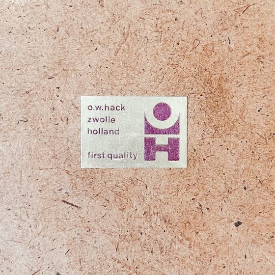 Image 1 of Mid-century space age spiegel oranje hout O.W. Hack 1960's