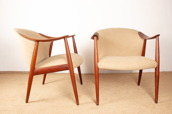 Image 1 of Pair of Scandinavian armchairs in teak and fabric, new Tyrol model by Gerhard Berg for Westnofa 1960.