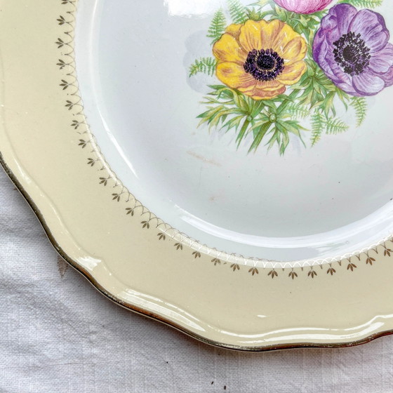 Vintage Porseleinen Dinerborden met Wit, Geel & Gouden Bloemenpatroon, L'Amandinoise "Coopélia" - Vintage (photo 11 of 16)