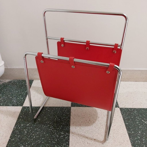 Vintage Zeitungsständer aus Chrom und Leder, Dänemark