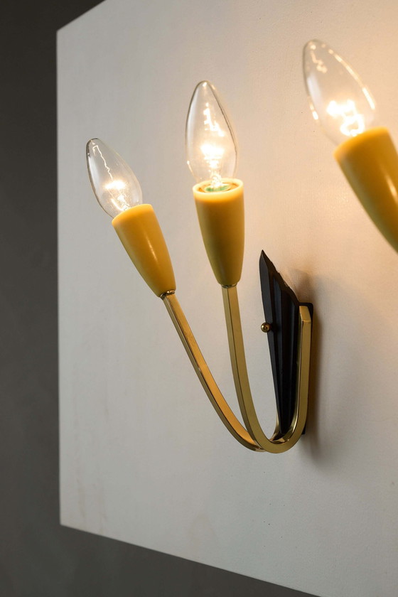 Geometric Brass and Black Wall Lamp, 1950s, Wall lights, Plastic, Mid Century Modern (photo 6 of 13)