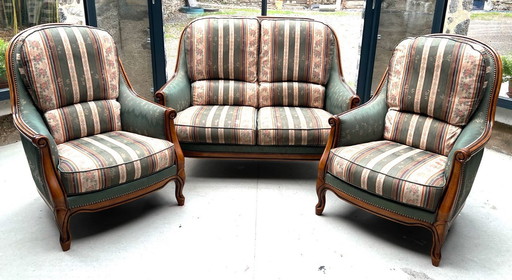 Complete woonkamerset in Louis XV-stijl - 2-zitsbank + 2 Bergère fauteuils - Jacquardstof - uitzonderlijk comfort