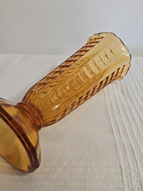 Image 1 of Vintage Ząbkowice Vase – Amber Pressed Glass (Mid-Century / 1970s)