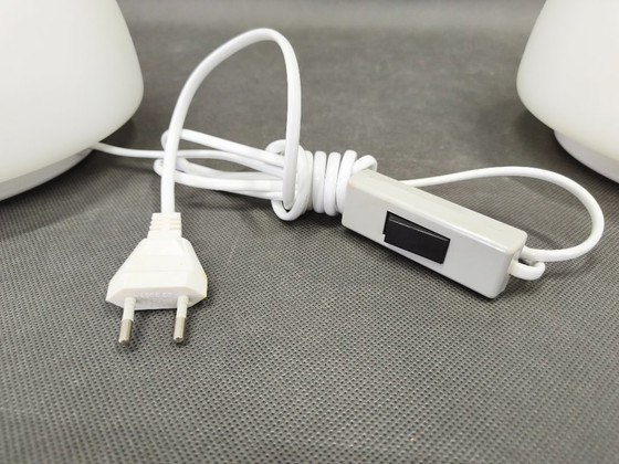 Image 1 of Pair of Czech Opaline Glass Sculptural Table Lamps, 1970s