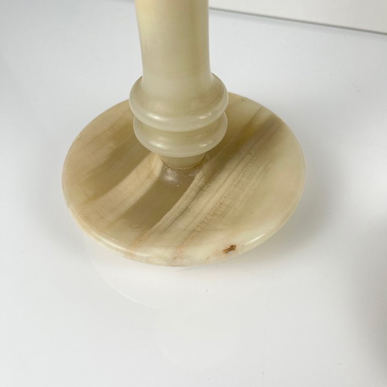 Image 1 of Pair of alabaster candlesticks, 20th century