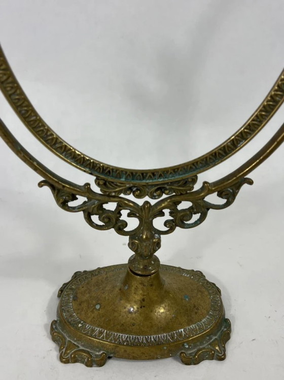 Image 1 of Miroir lourd vintage en laiton, miroir de courtoisie, miroir de table réglable, da15