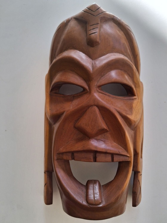 Afrikanische Maske, Artisan, Dekorative Objekte, Holz, Braun (Foto 4 von 5)