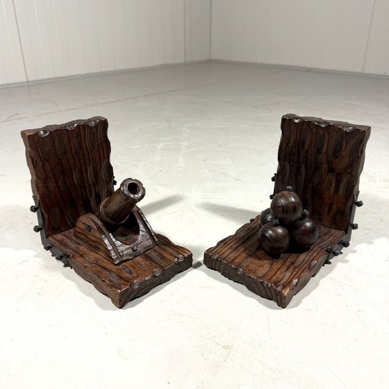 Image 1 of Spanish brutalist bookends cannon & cannonballs 1960s