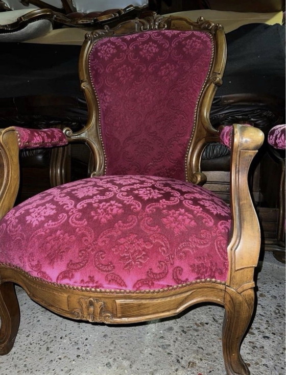 2 Baroque Armchairs, Metal, Velvet, Brown (photo 5 of 7)
