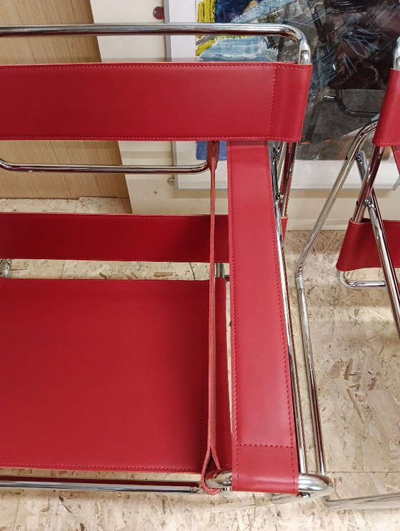 Image 1 of KNOLL Studio Set van 2 WASSILY B3 fauteuils (NIEUW) in rood leer