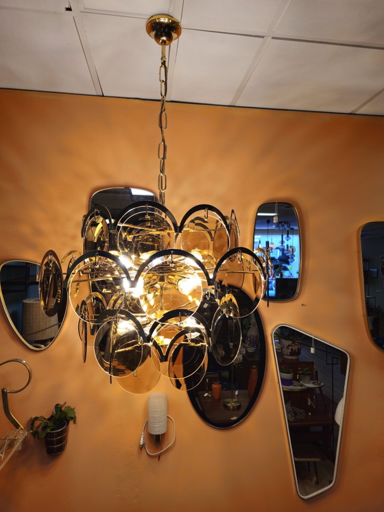 Large Vintage Design Smoked Glass Pendant Lamp 15 Sockets Chandelier Ceiling Lamp – Brass, Metal (photo 10 of 11)