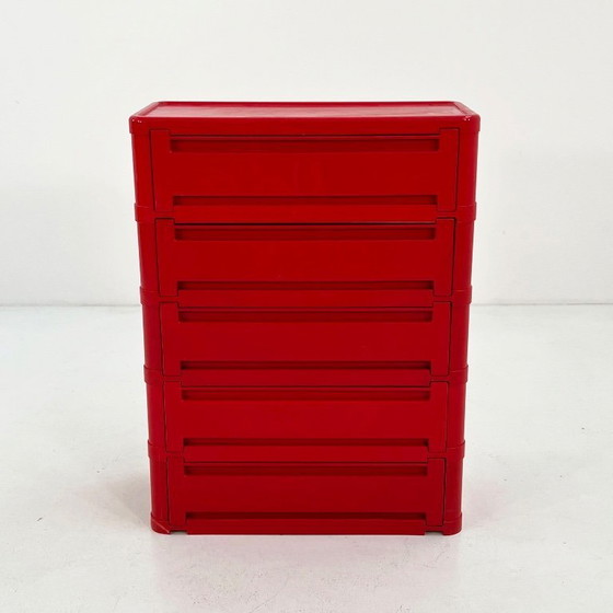 Image 1 of Cassettiera rossa a 5 cassetti, modello 4964, disegnata da Olaf Von Bohr per Kartell, anni '70.