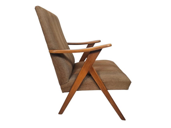 Image 1 of Lounge fauteuil - houten frame - originele gestructureerde bekleding - 60's