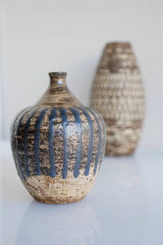 Image 1 of Mid-century Scandinavian modern brutalist art pottery vase by Mari Simmulson for Upsala Ekeby, Sweden, 1970s