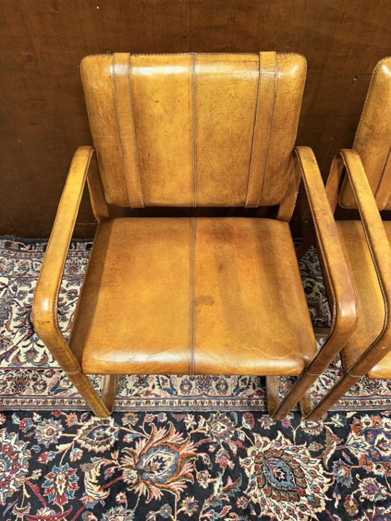 Sedia in Pelle Stile Ralph Lauren con Fibbia - Jacques Adnet – Sedie da pranzo, Leather (photo 6 of 14)