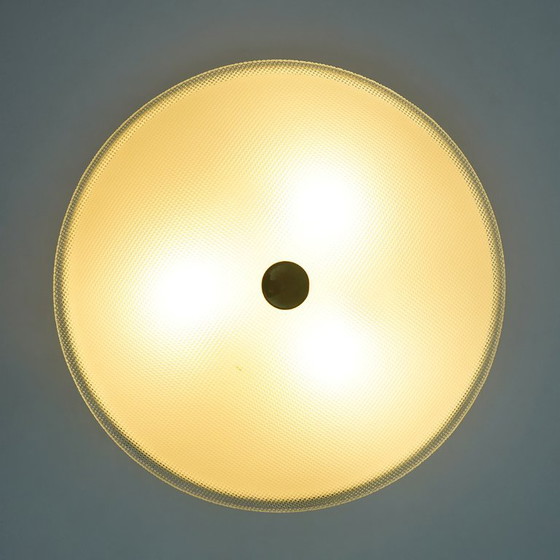 Image 1 of Stilnovo Textured Glass Flush Mount Ceiling Lamp, Italy 1950s