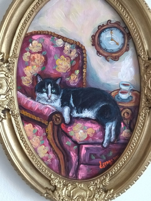 Tableau peinture chat Art Naïf 