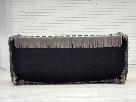Image 1 of 1960s Danish 3-Seater Sofa, Blue/Beige Furniture Velour, Beech Wood Legs