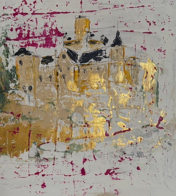 Image 1 of Peinture « néo-gothique » technique mixte sur toile, 70 x 70 cm, abstraite et réaliste