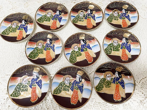 Image 1 of Vintage Satsuma - Hand-painted fine porcelain coffee set for 10 people