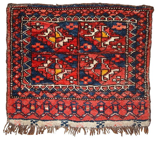 Sac ouzbek ancien de collection, fait main, face avant 1,4' x 1,6' (42 cm x 48 cm), années 1870 - 1B352