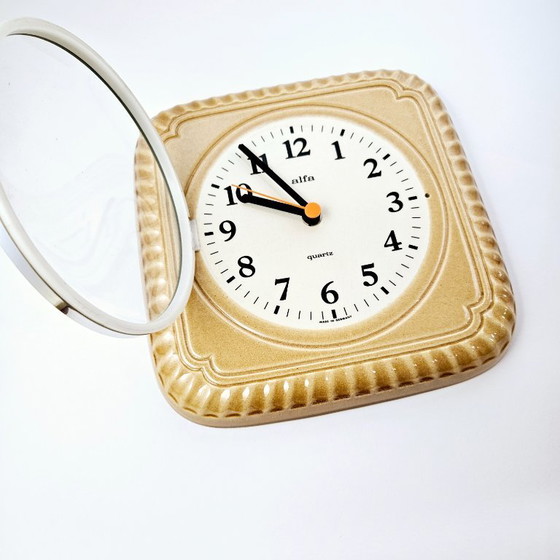 Image 1 of Mid-century Modern Ceramic Wall Clock | Vintage Kitchen Clock | Made in Germany By ALFA Keramik | From the 1970s