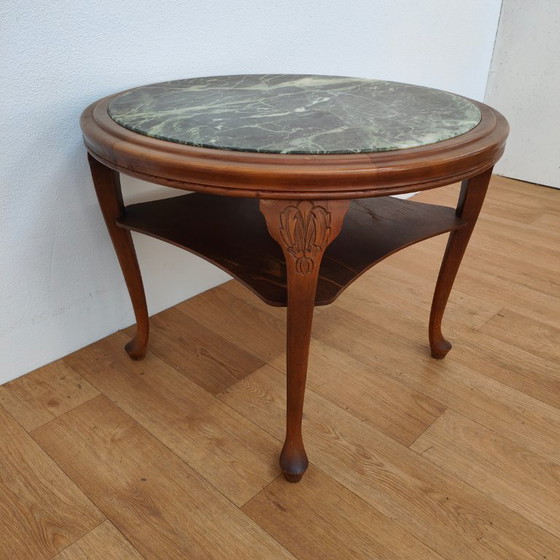 Image 1 of Vintage round wooden coffee table with onyx marble top