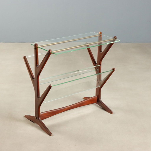 Tijdschriftenrek van hout en glas uit de jaren 1950 – Wood