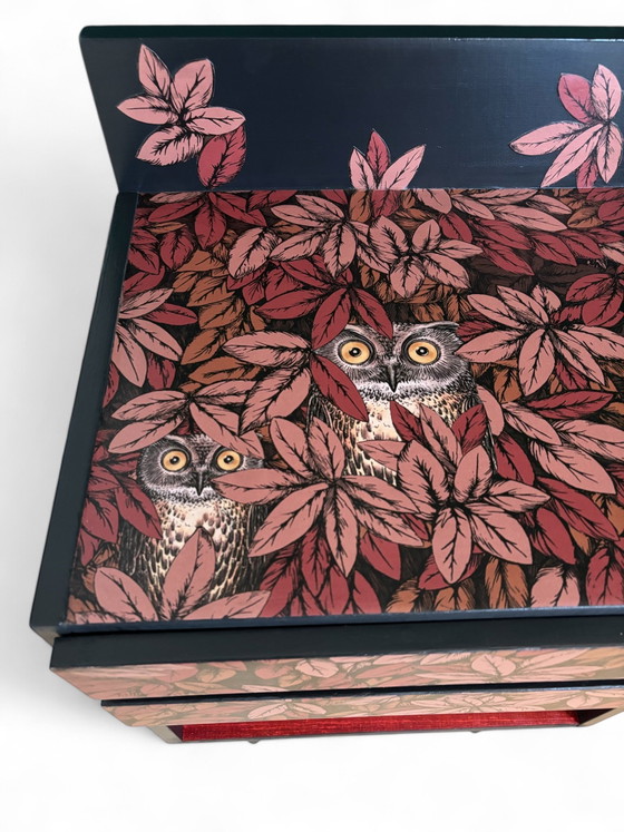 Vintage Kastje Bekleed Met Fornasetti Foglie E Civette – Ladekasten, Wood (photo 6 of 7)