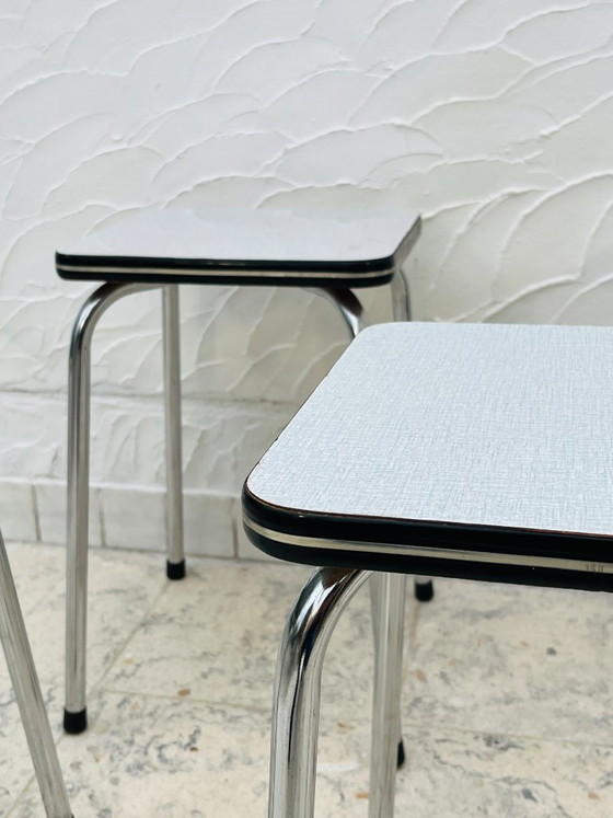 Image 1 of Set di 4 sgabelli vintage in Formica grigio cromato