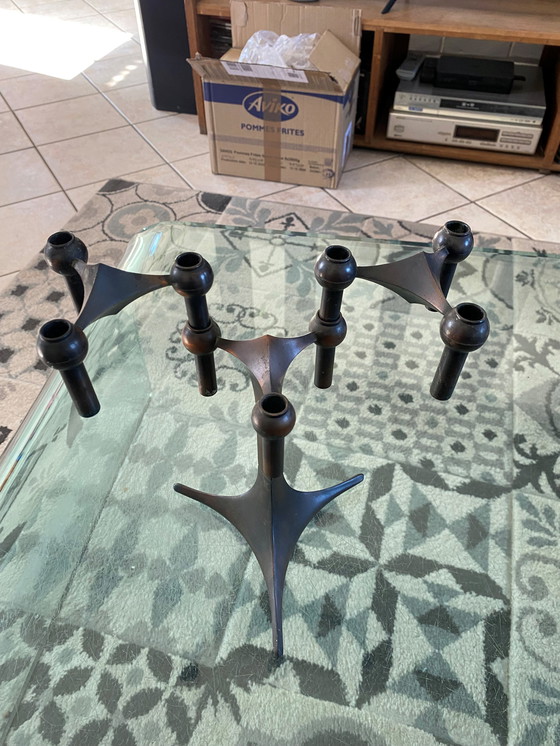 Image 1 of Base per Candelieri + 2 Candelieri Modulari NAGEL Marrone Rame 1970