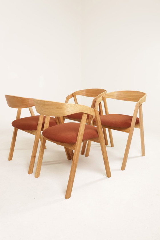 Image 1 of Esszimmerstühle aus Eichenholz, Kupfer und Samt, 6er-Set