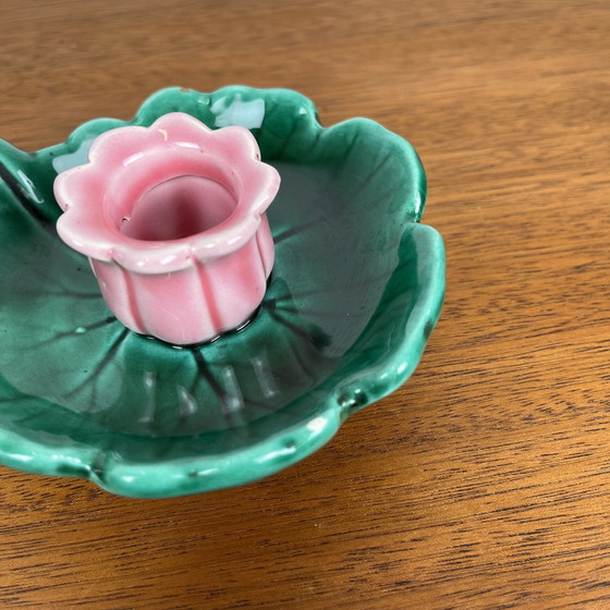 Image 1 of Duo portacandele vintage a forma di fiore Barbotine